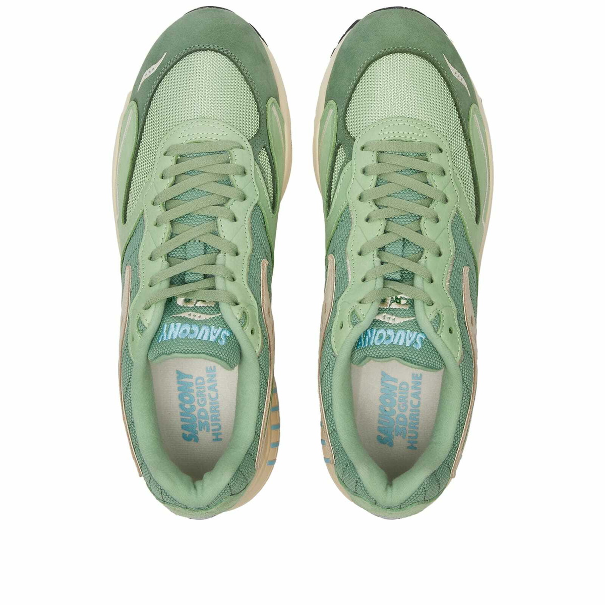 Saucony Men s 3D Grid Hurricane Sneakers in Green Cream Saucony