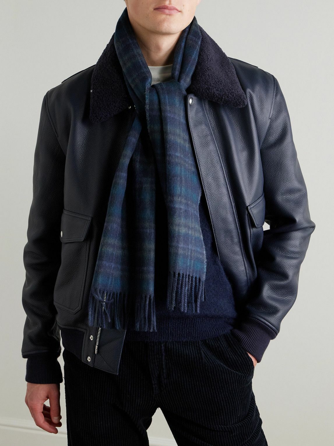 Johnstons of Elgin - Reversible Fringed Checked and Herringbone Cashmere Scarf