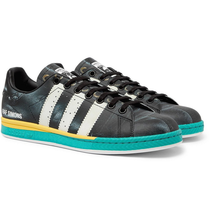 Photo: Raf Simons - adidas Originals Samba Stan Smith Printed Leather Sneakers - Black