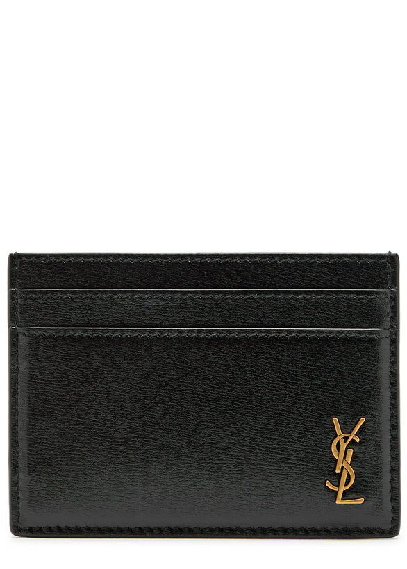 Photo: Saint Laurent Logo Leather Card Holder - Black - One Size