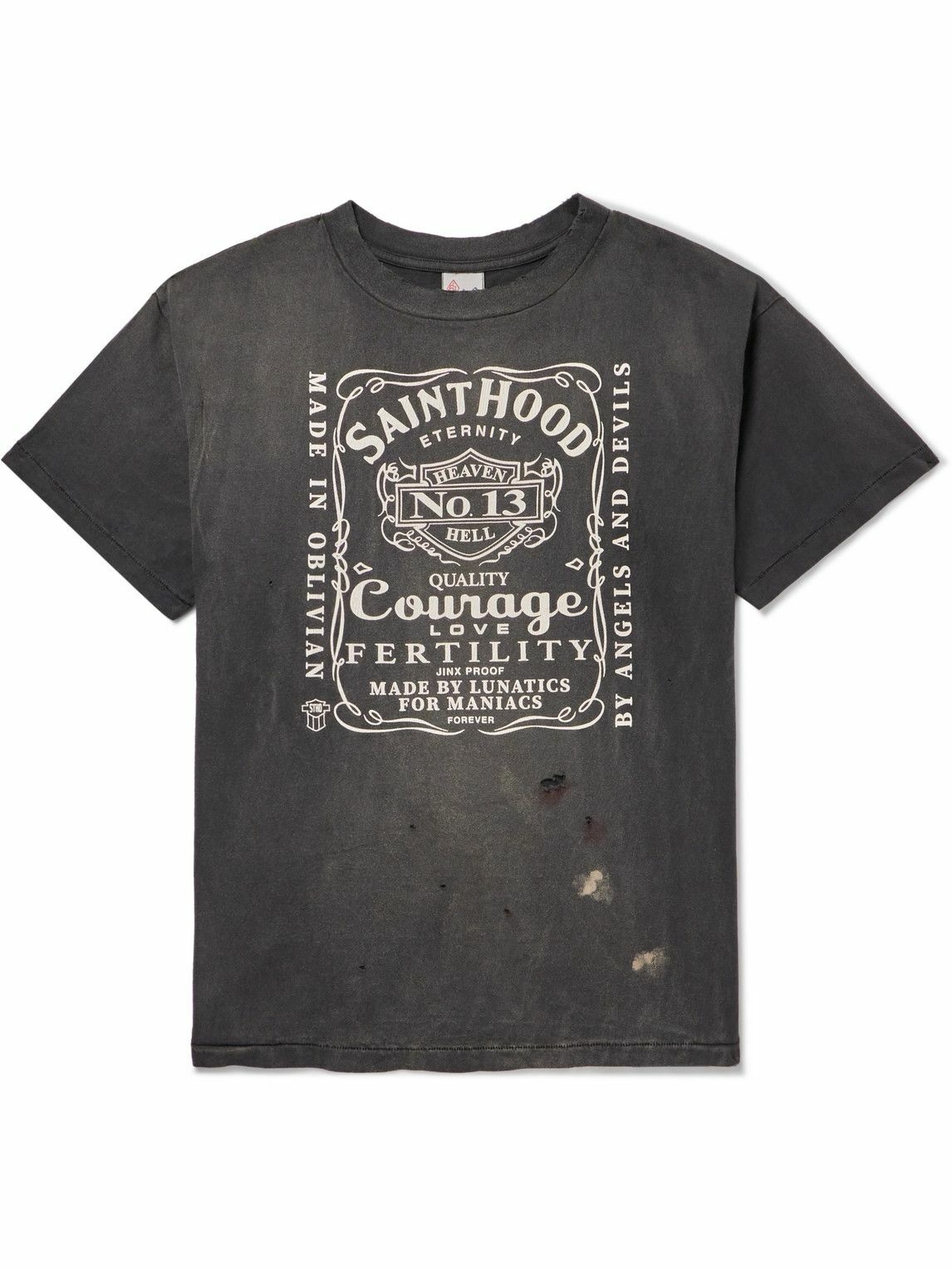 Photo: SAINT Mxxxxxx - Neighborhood Distressed Printed Cotton-Jersey T-Shirt - Black