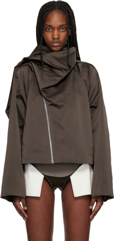 Photo: Rick Owens Brown Temple Cropped Scarf Flight Jacket