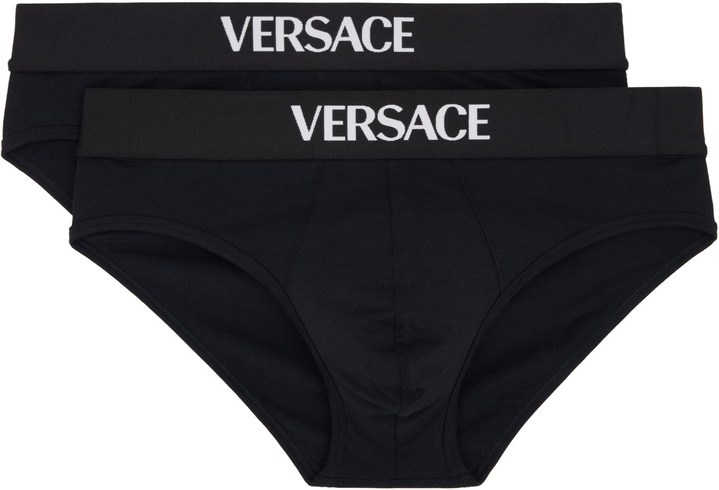Photo: Versace Two-Pack Black Cotton-Jersey Briefs