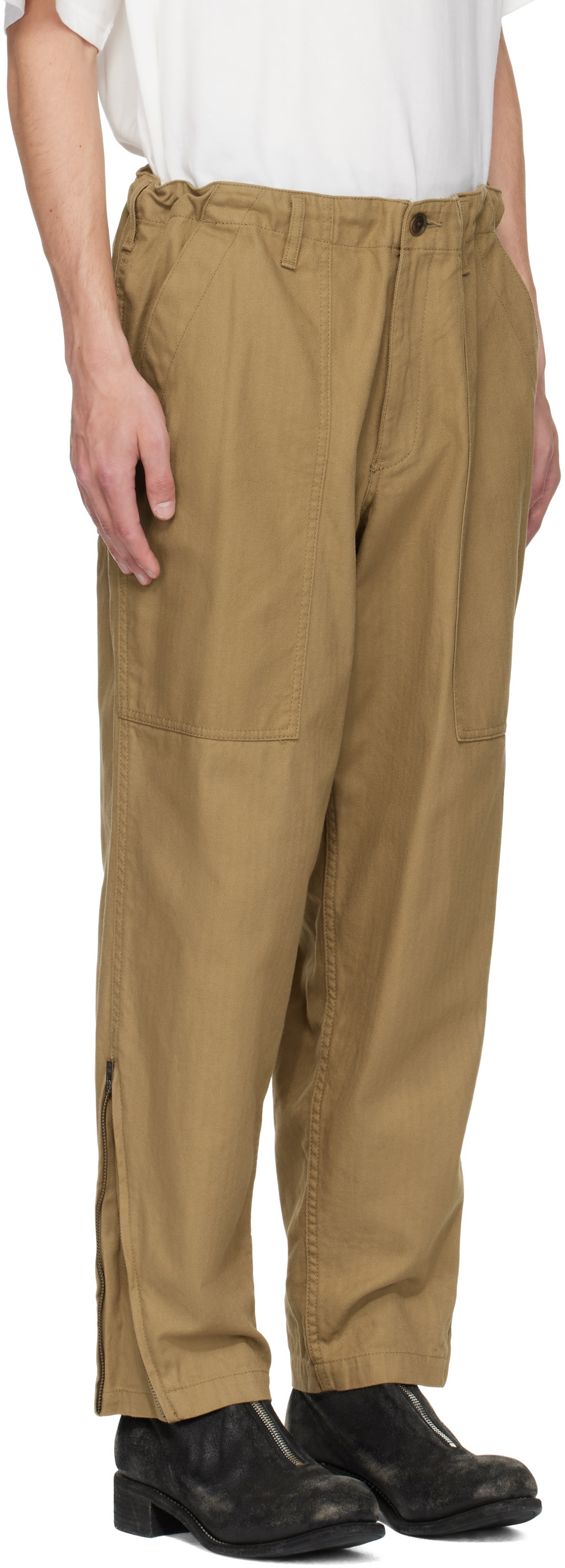 YOHJI YAMAMOTO Beige BS Herringbone Hem Zip Painter Trousers