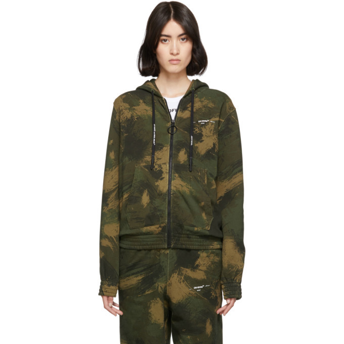 Off-White Green Paintbrush Camouflage Zip Hoodie Off-White