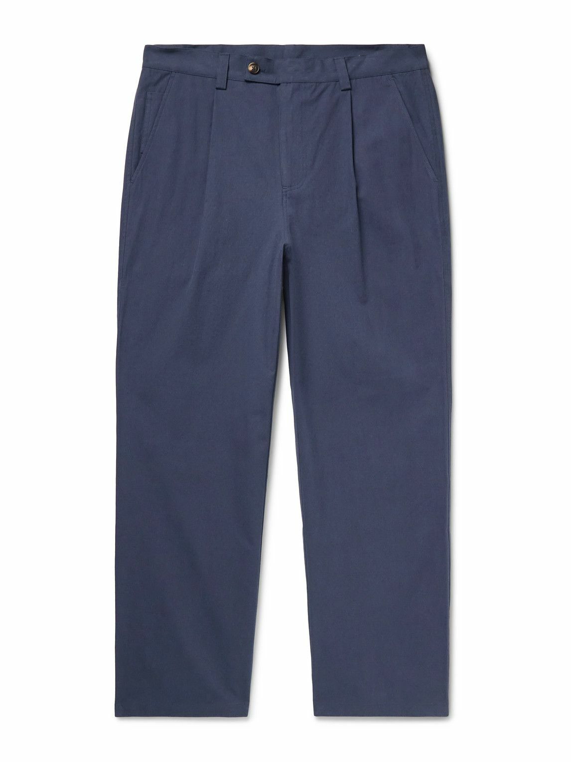 Corridor - Straight-Leg Pleated Cotton-Sateen Trousers - Blue
