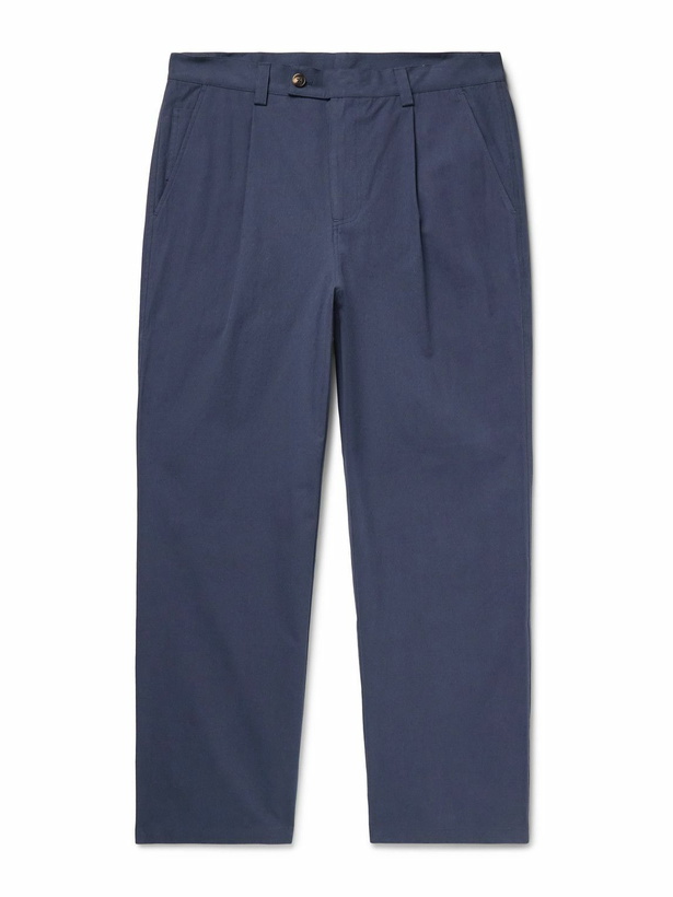 Photo: Corridor - Straight-Leg Pleated Cotton-Sateen Trousers - Blue