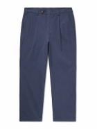 Corridor - Straight-Leg Pleated Cotton-Sateen Trousers - Blue