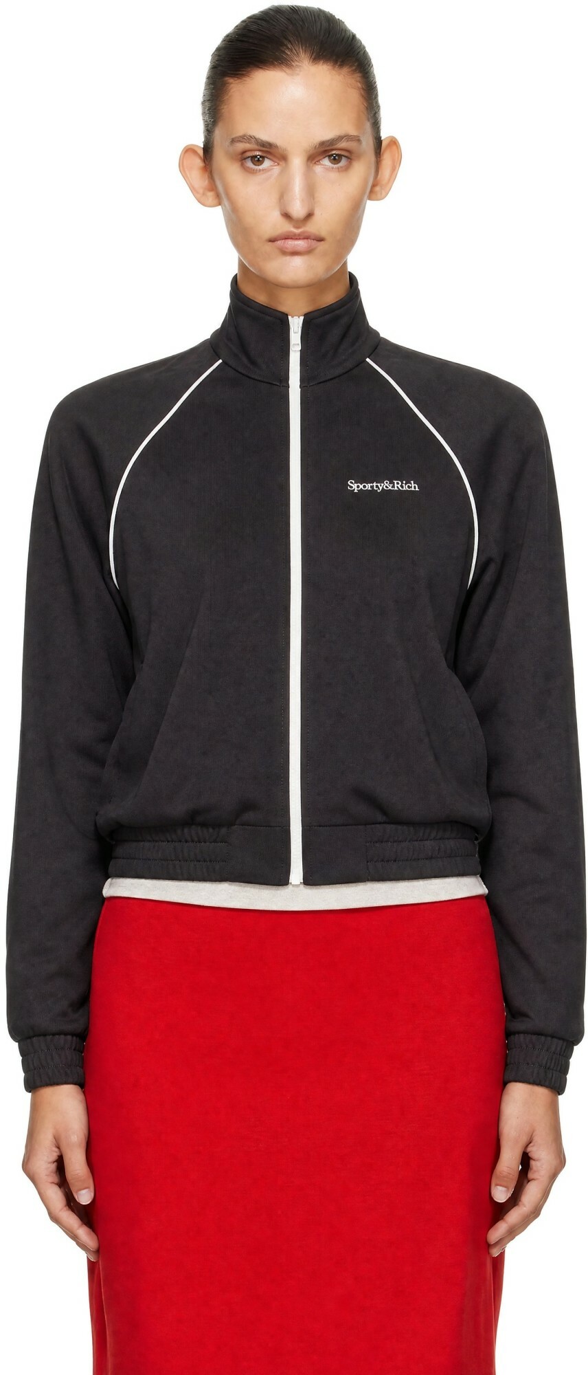 Sporty & Rich Brown Serif Logo Retro Track Jacket