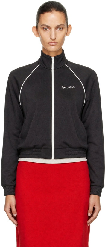 Photo: Sporty & Rich Brown Serif Logo Retro Track Jacket