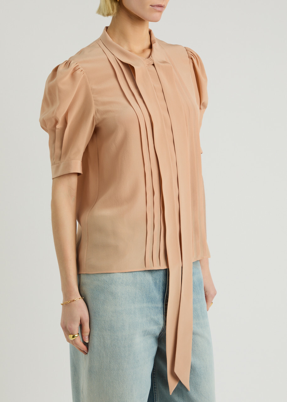 Chloe Scarf-effect Silk Crepe de Chine Blouse Sand