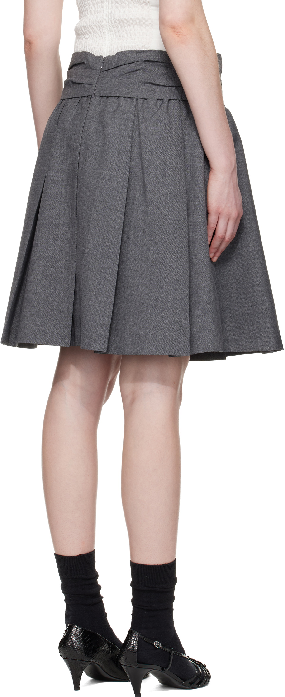 SHUSHU/TONG Gray Draped Waist Wide-Pleat Midi Skirt