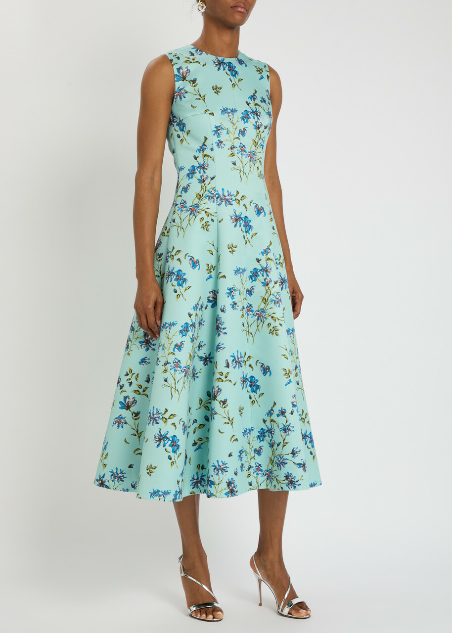 Emilia Wickstead Mara Floral-print Faille Midi Dress Blue