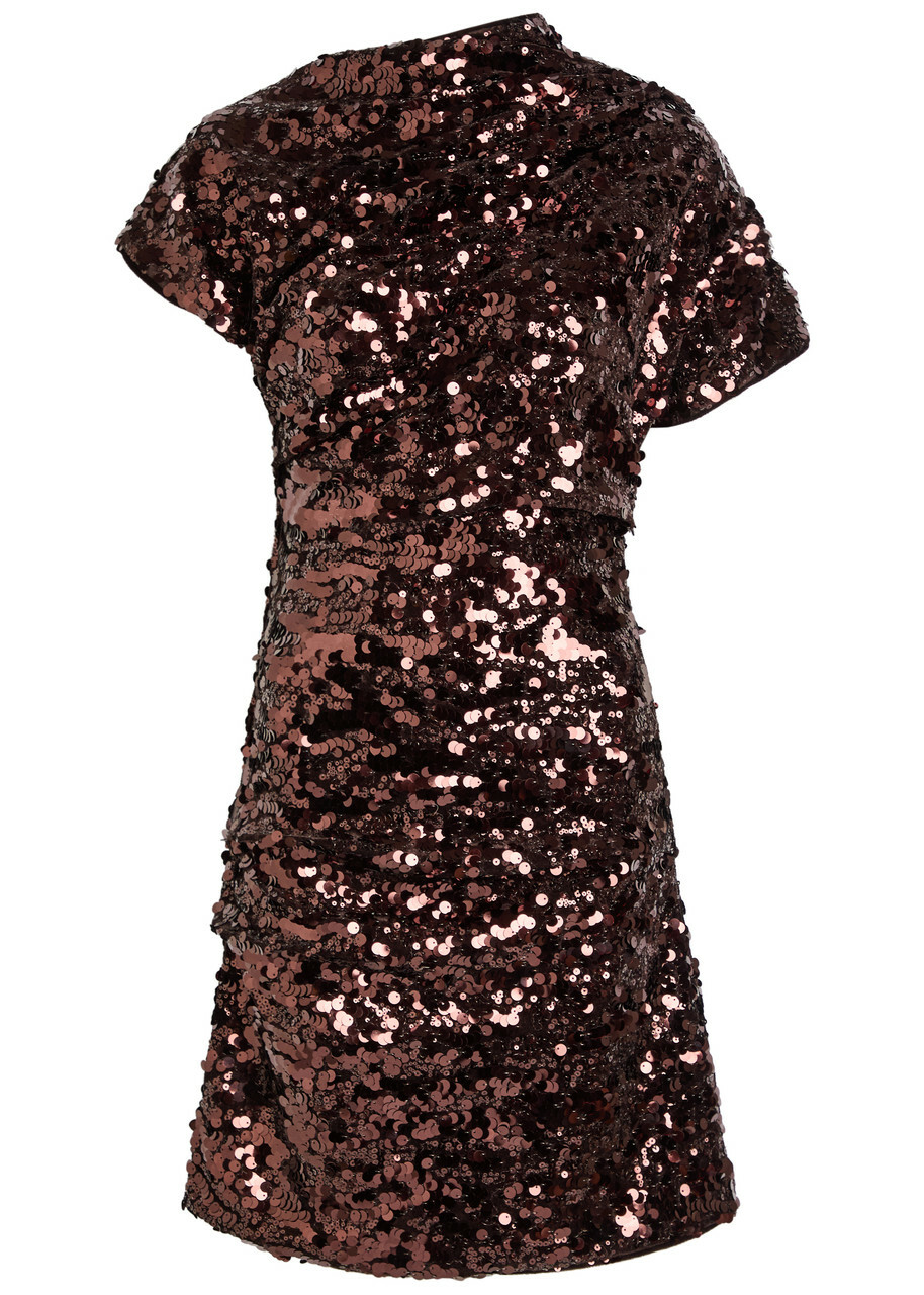 Ganni Sequin-embellished Velvet Mini Dress Dark Brown