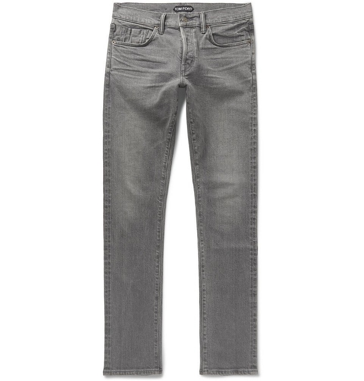 Photo: TOM FORD - Slim-Fit Selvedge Stretch-Denim Jeans - Men - Gray