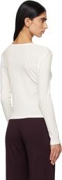 LESET White Pointelle Long Sleeve Henley