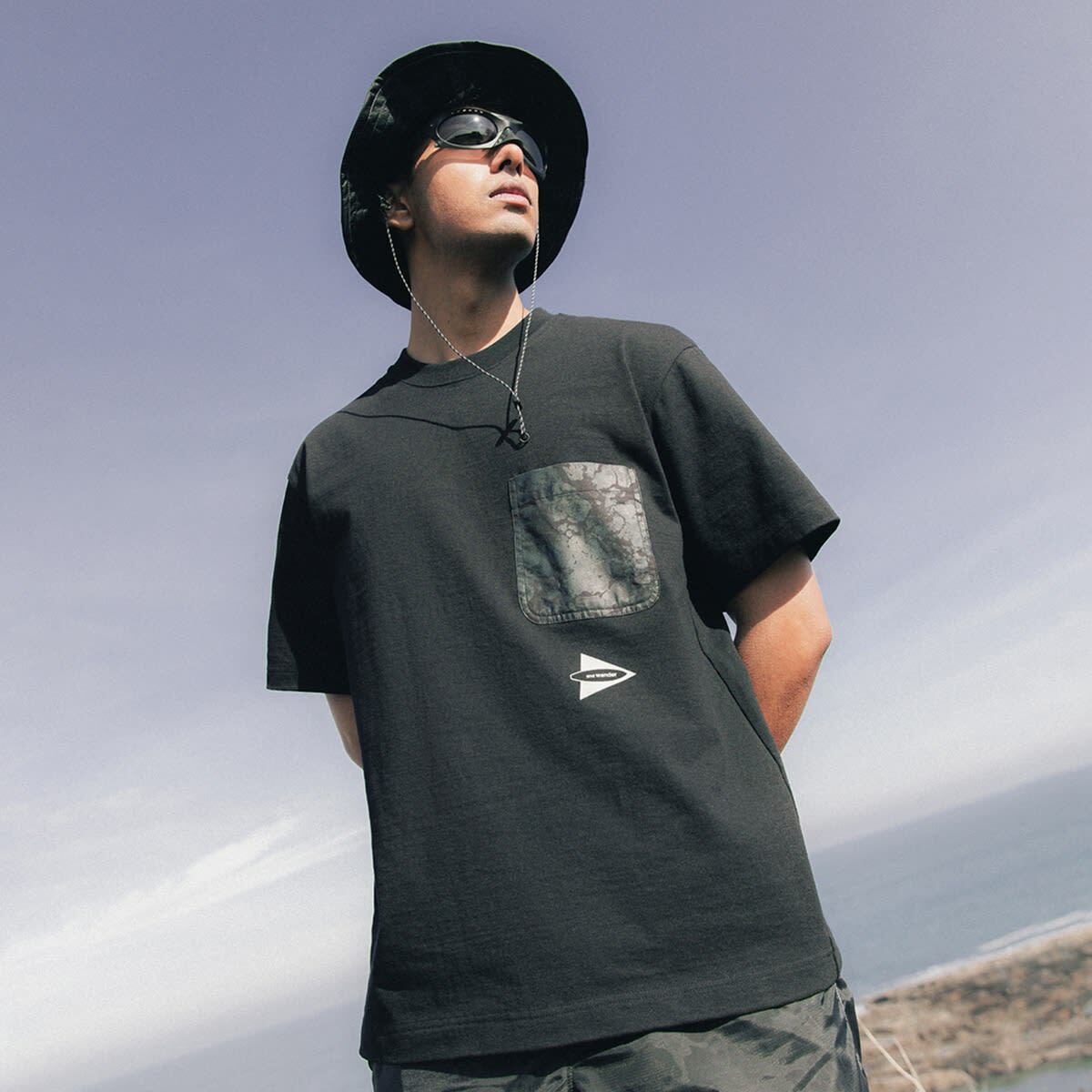 END. x and wander Print Pocket T-Shirt in Black