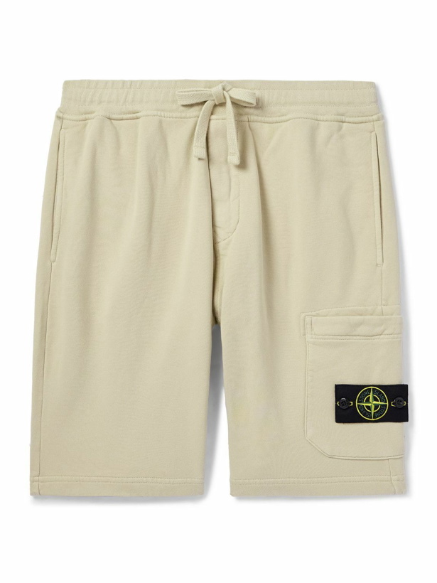 Photo: Stone Island - Straight-Leg Logo-Appliquéd Cotton-Jersey Drawstring Shorts - Neutrals