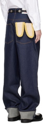 Charles Jeffrey LOVERBOY Navy Knitted Pocket Loose Fit Jeans