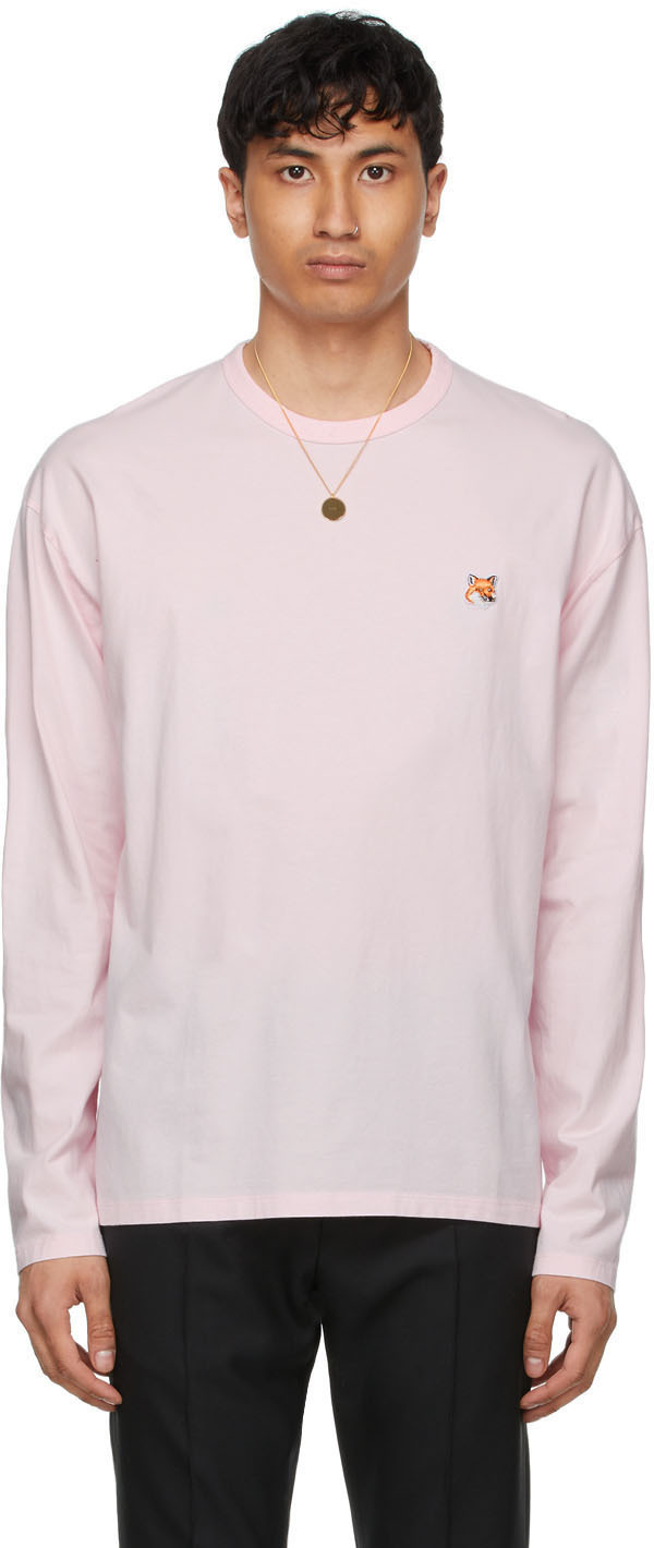 Maison Kitsuné Pink Fox Head Patch Regular Long Sleeve T-Shirt