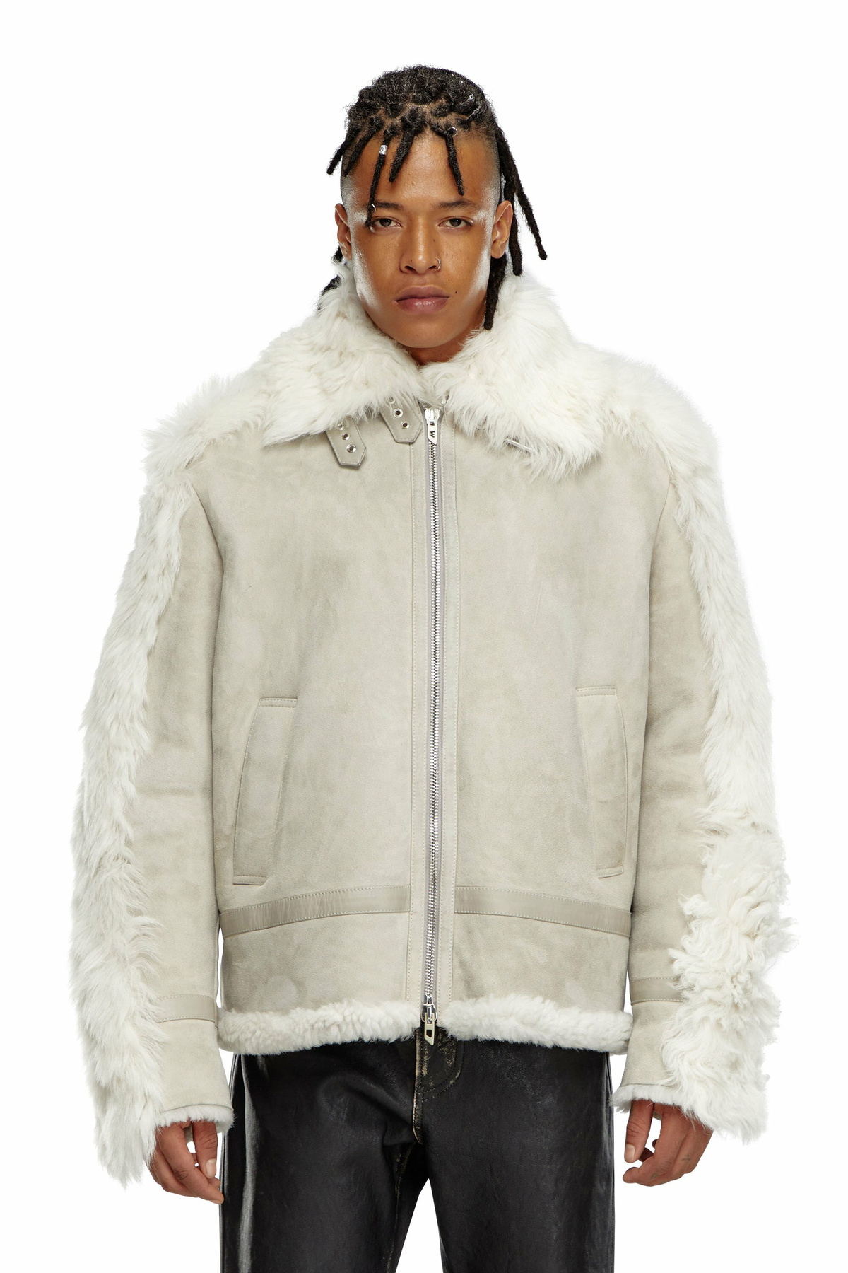 Diesel Shearling jacket - Leather jackets Mens in Grey Diesel