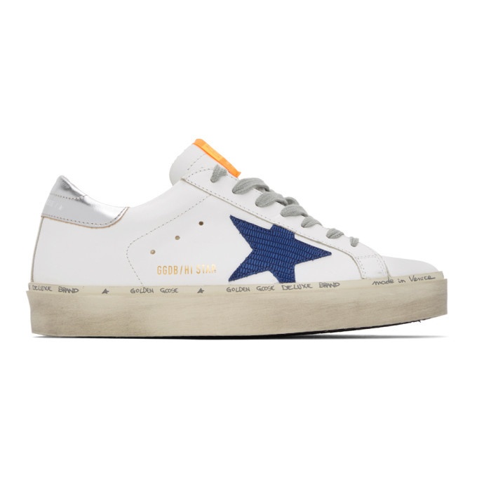 Photo: Golden Goose White and Navy Hi Star Sneakers