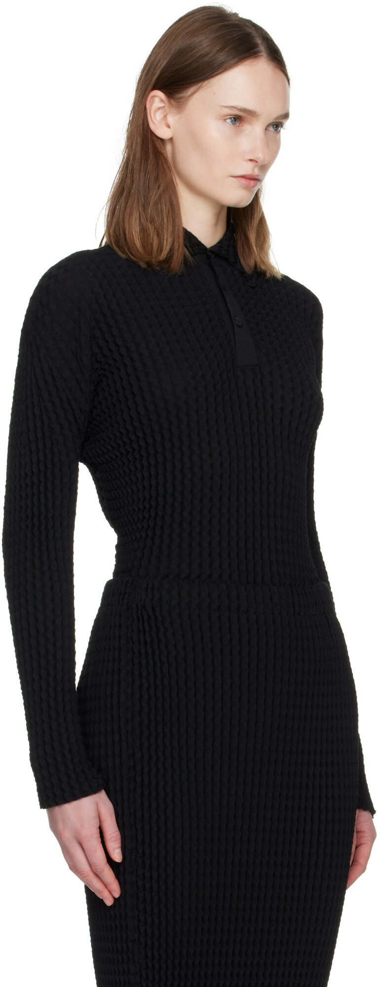 ISSEY MIYAKE Black Spongy Polo
