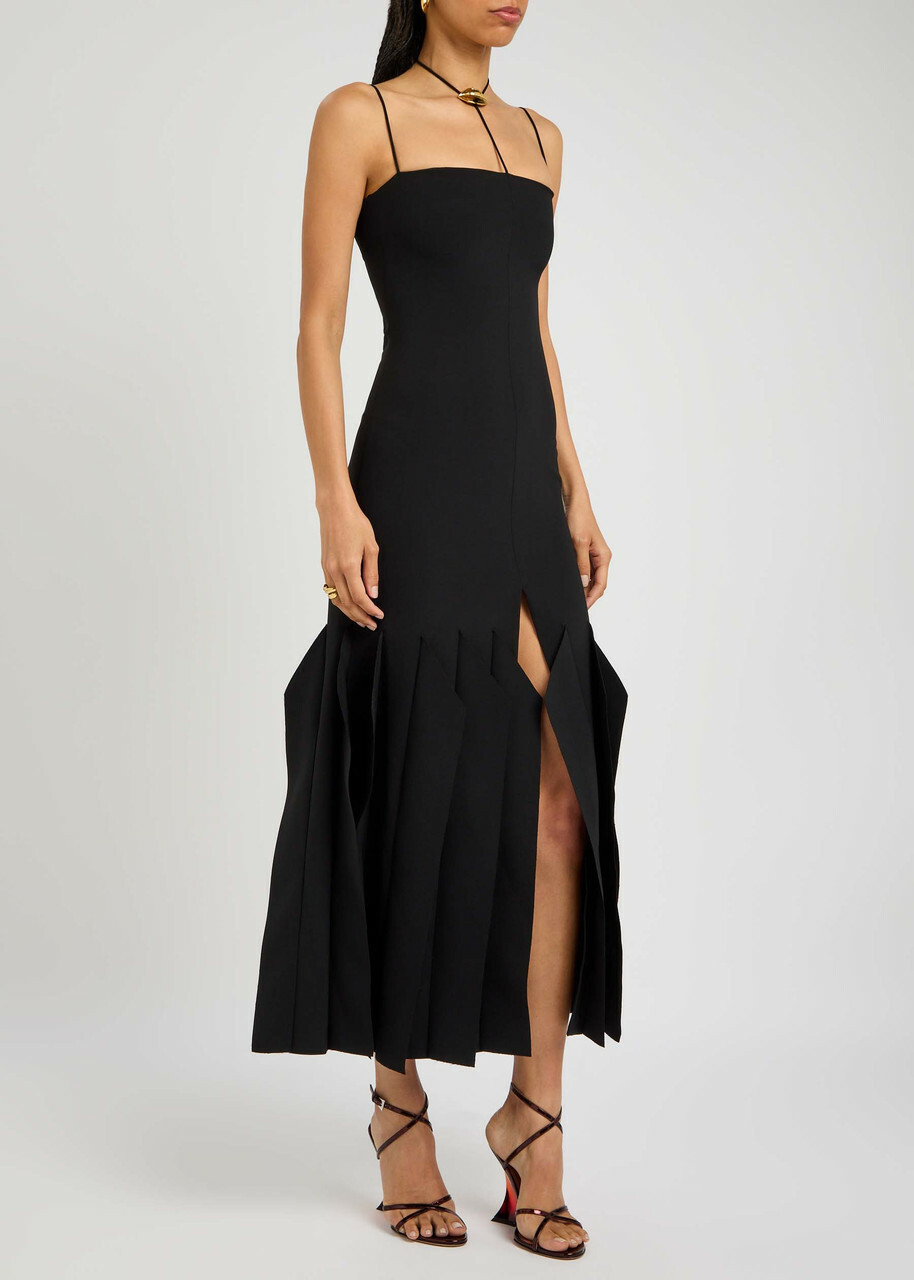 A.W.A.K.E Mode Lip Chocker Crepe Midi Dress Black