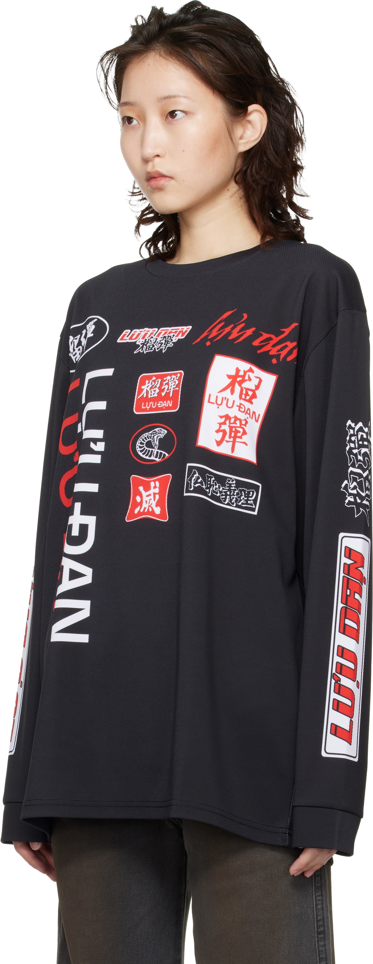 LU'U DAN Black Oversized Long Sleeve T-shirt