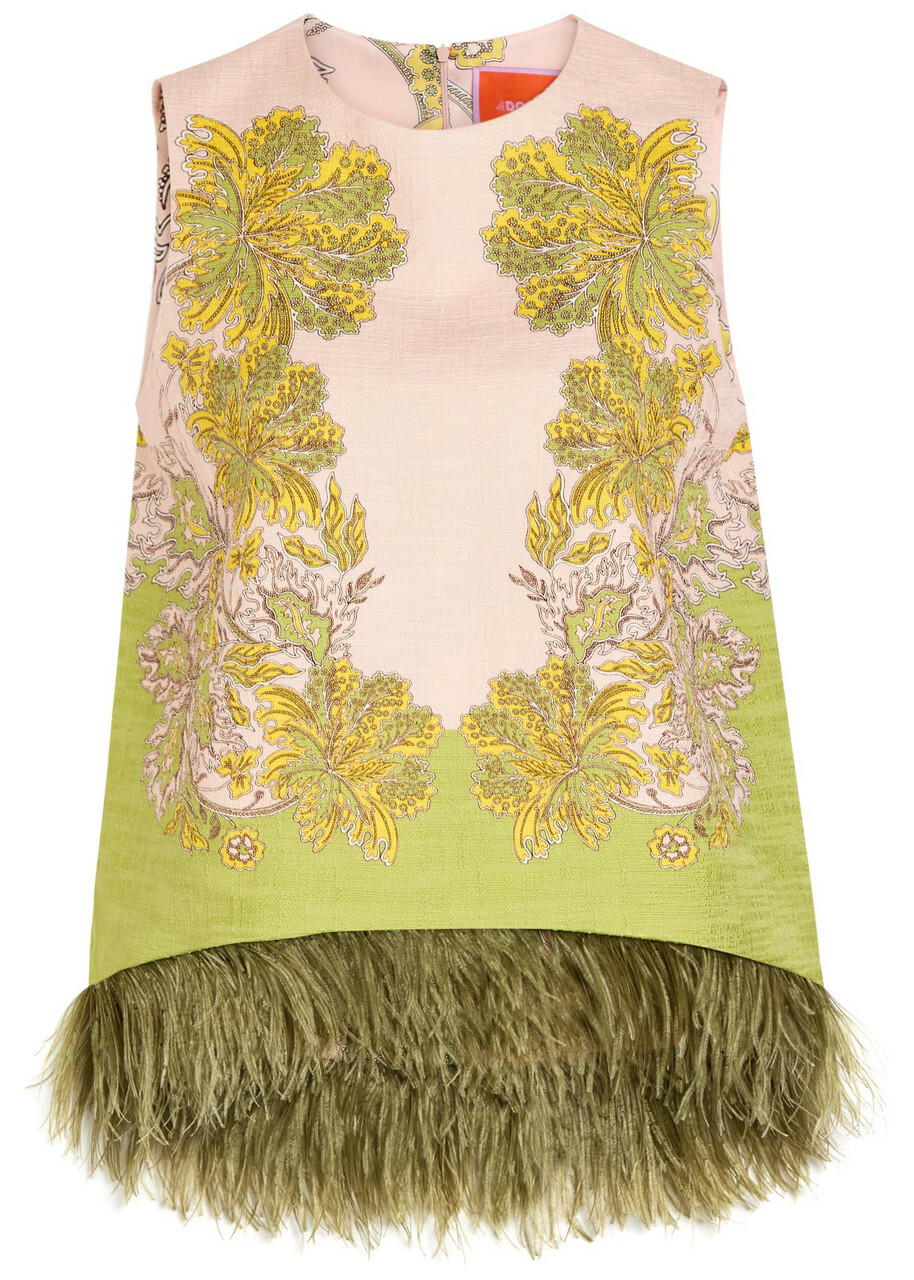 LA Double J La Scala Feather-trim Woven top Pink
