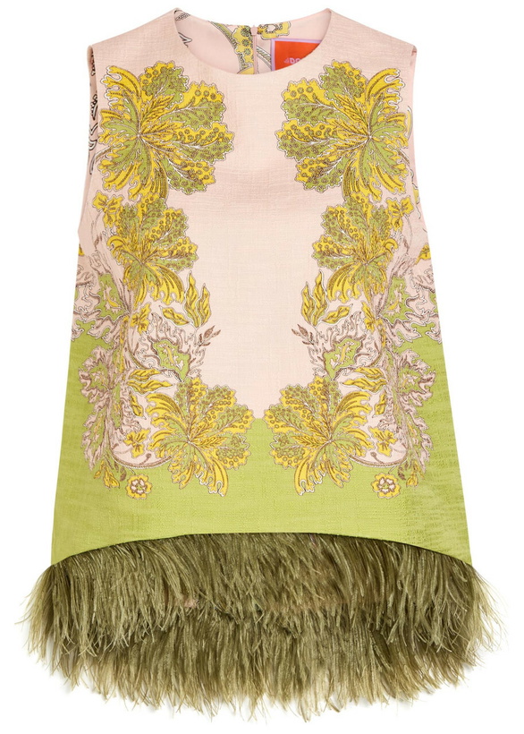 Photo: LA Double J La Scala Feather-trim Woven top Pink