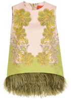 LA Double J La Scala Feather-trim Woven top Pink
