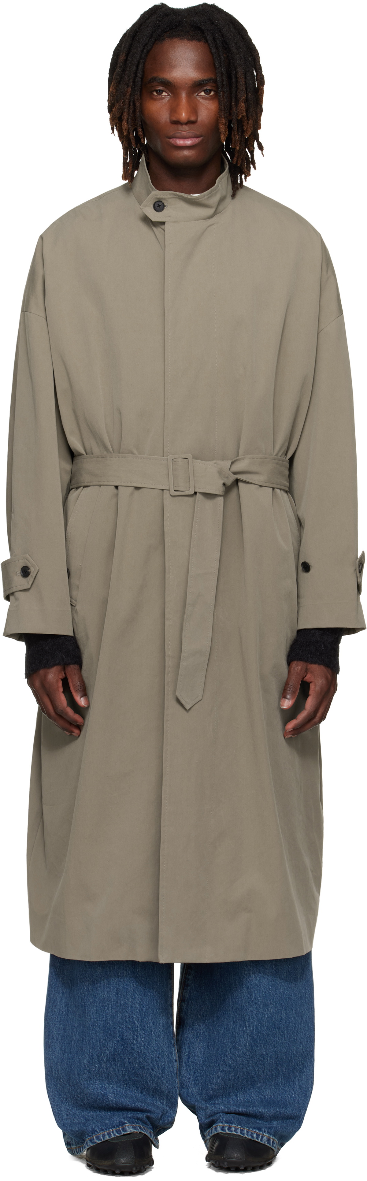 YOKE Brown Leather-Like Trench Coat YOKE