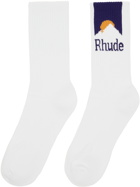 Rhude White & Navy Mountain Logo Socks