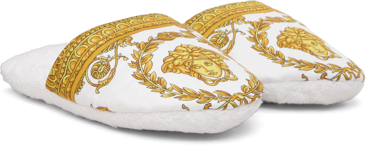 Versace White 'I Heart Baroque' Slippers