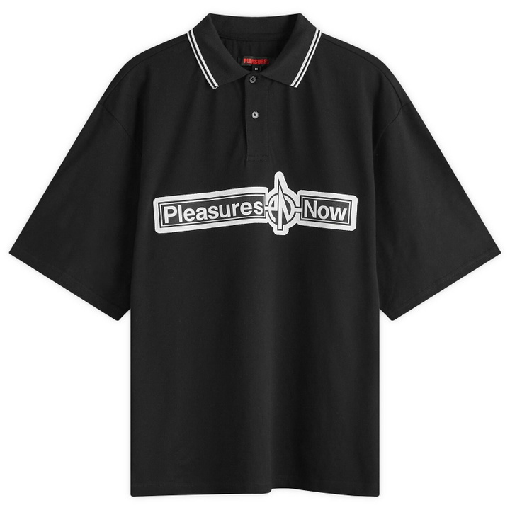 Photo: Pleasures Men's PN Boxy Polo Shirt in Black