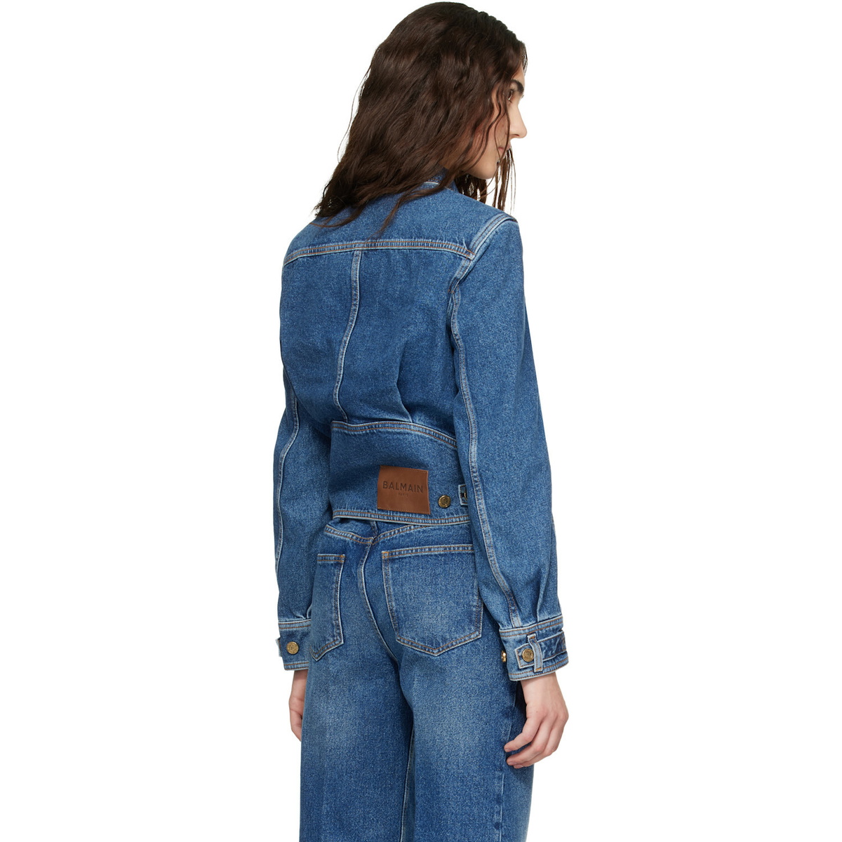 BALMAIN Blue Cropped Denim Jacket