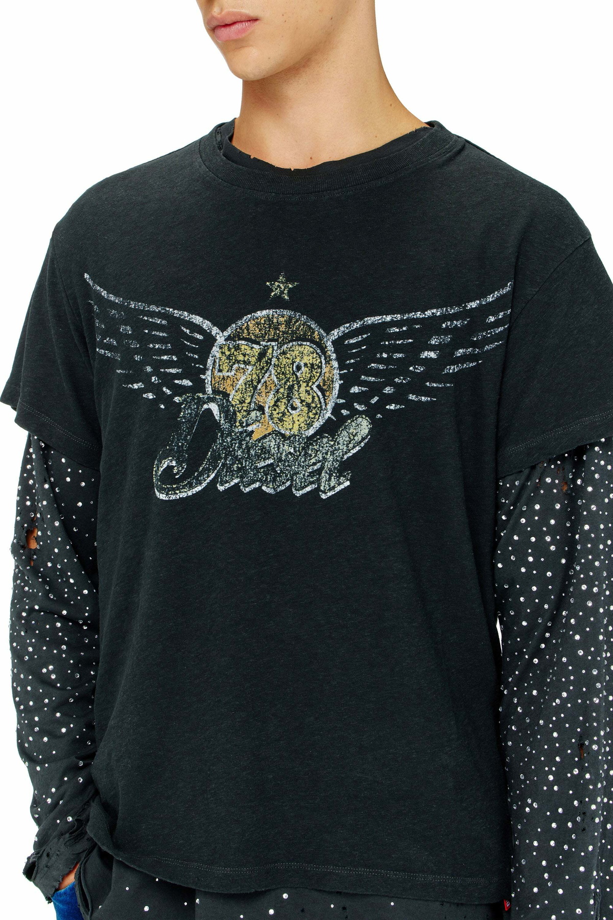 Diesel Cotton-hemp T-shirt with concert graphics - T-Shirts Mens in Black