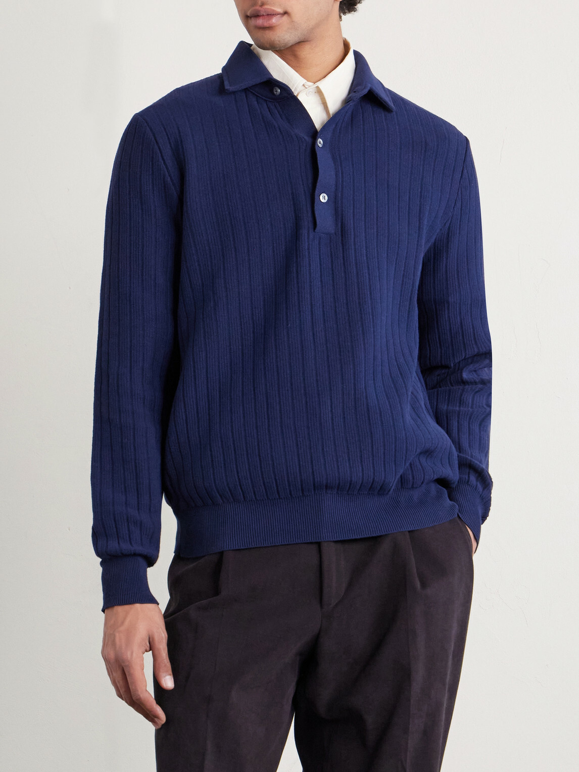 Lardini - Ribbed Cotton Polo Shirt - Blue