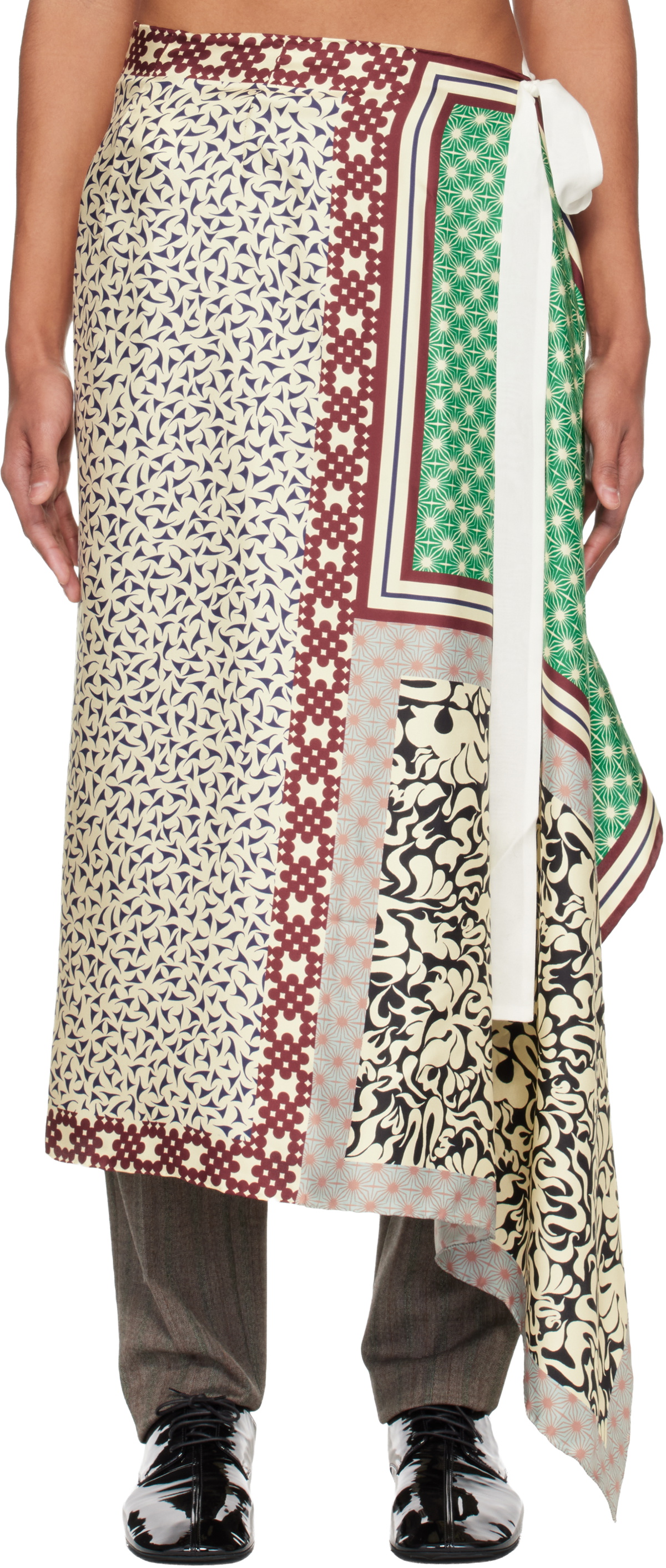 Dries Van Noten Off-White & Green Long Wrap Scarf Skirt