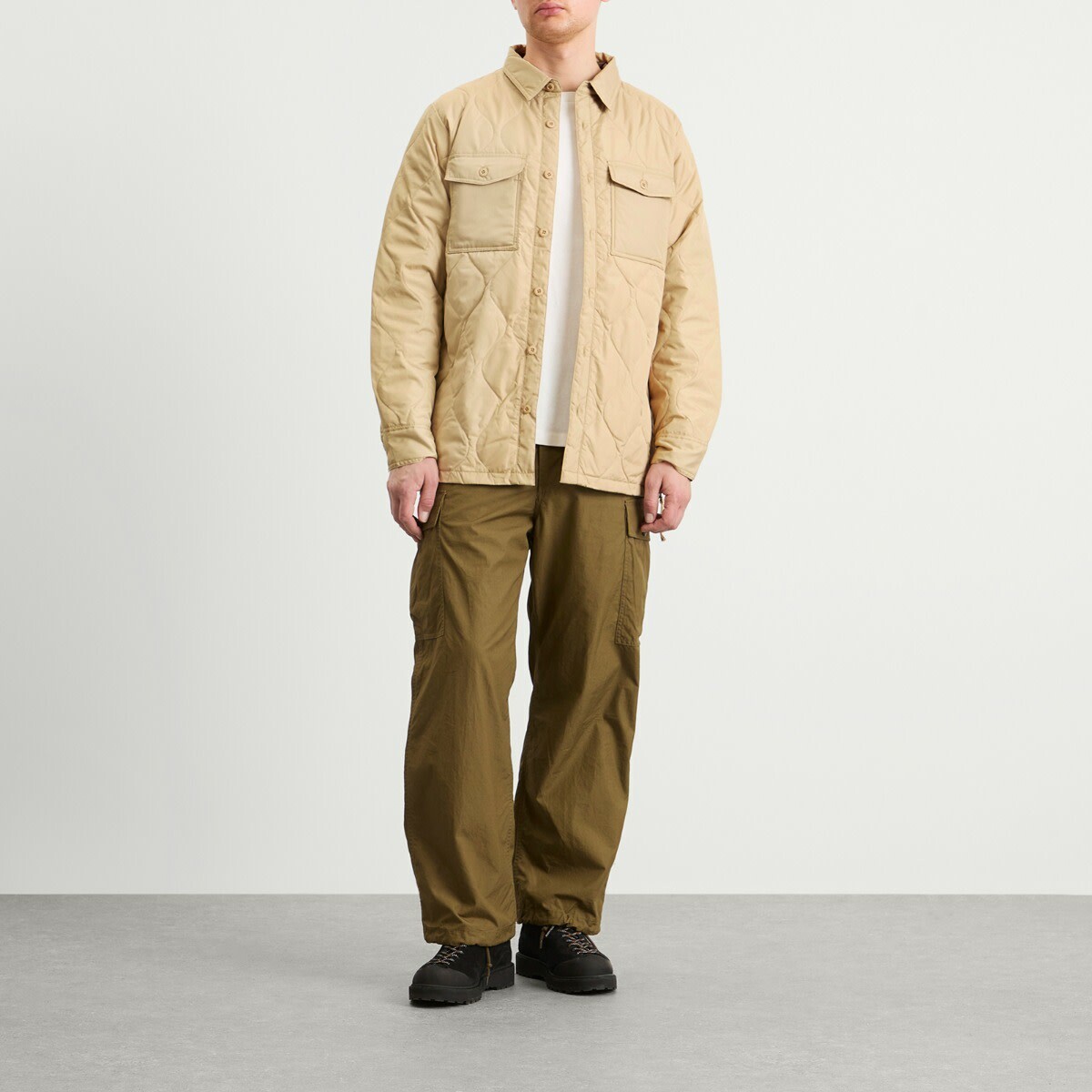 Taion Men's Military Down Shirt in Cream