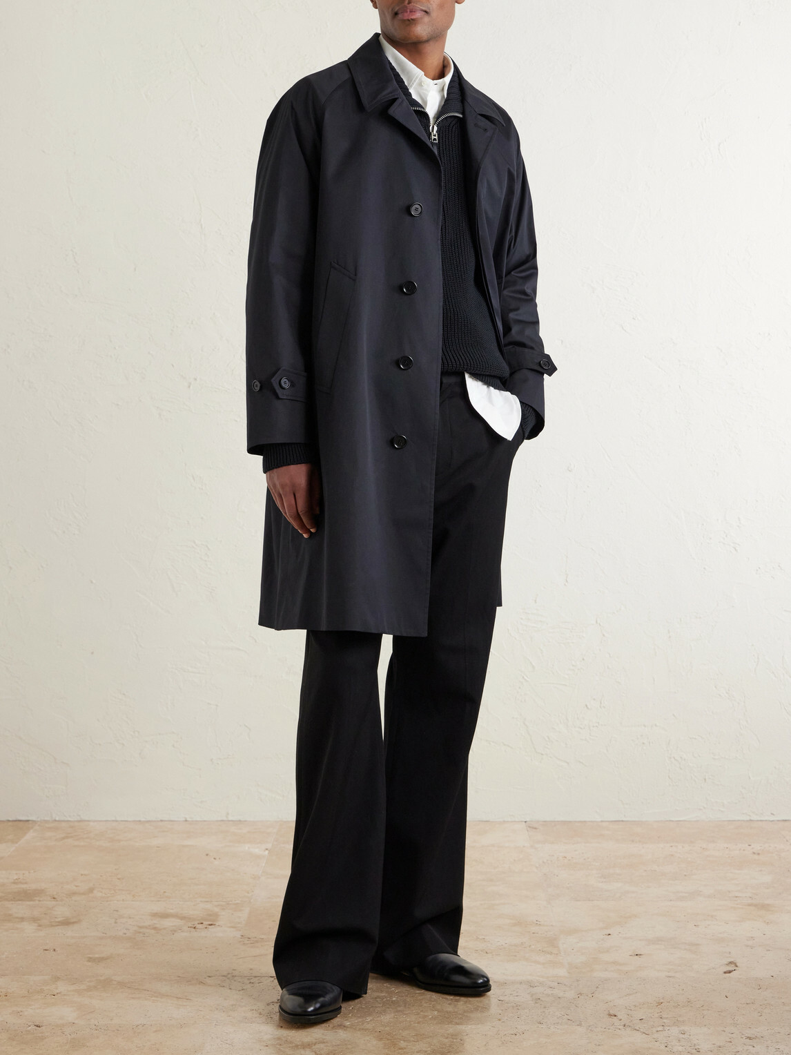 De Petrillo - Structured Cotton-Blend Coat - Black