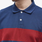 Beams Plus Men's Pique Stripe Long Sleeve Polo Shirt in Navy