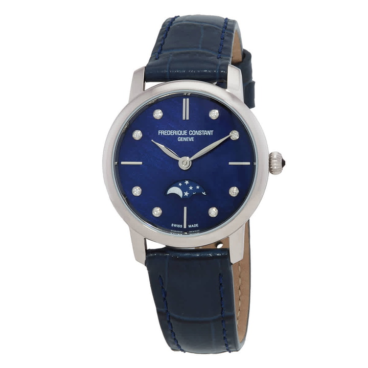 Photo: Frederique Constant Slimline Moonphase Quartz Diamond Blue Dial Ladies Watch FC-206MPND1S6
