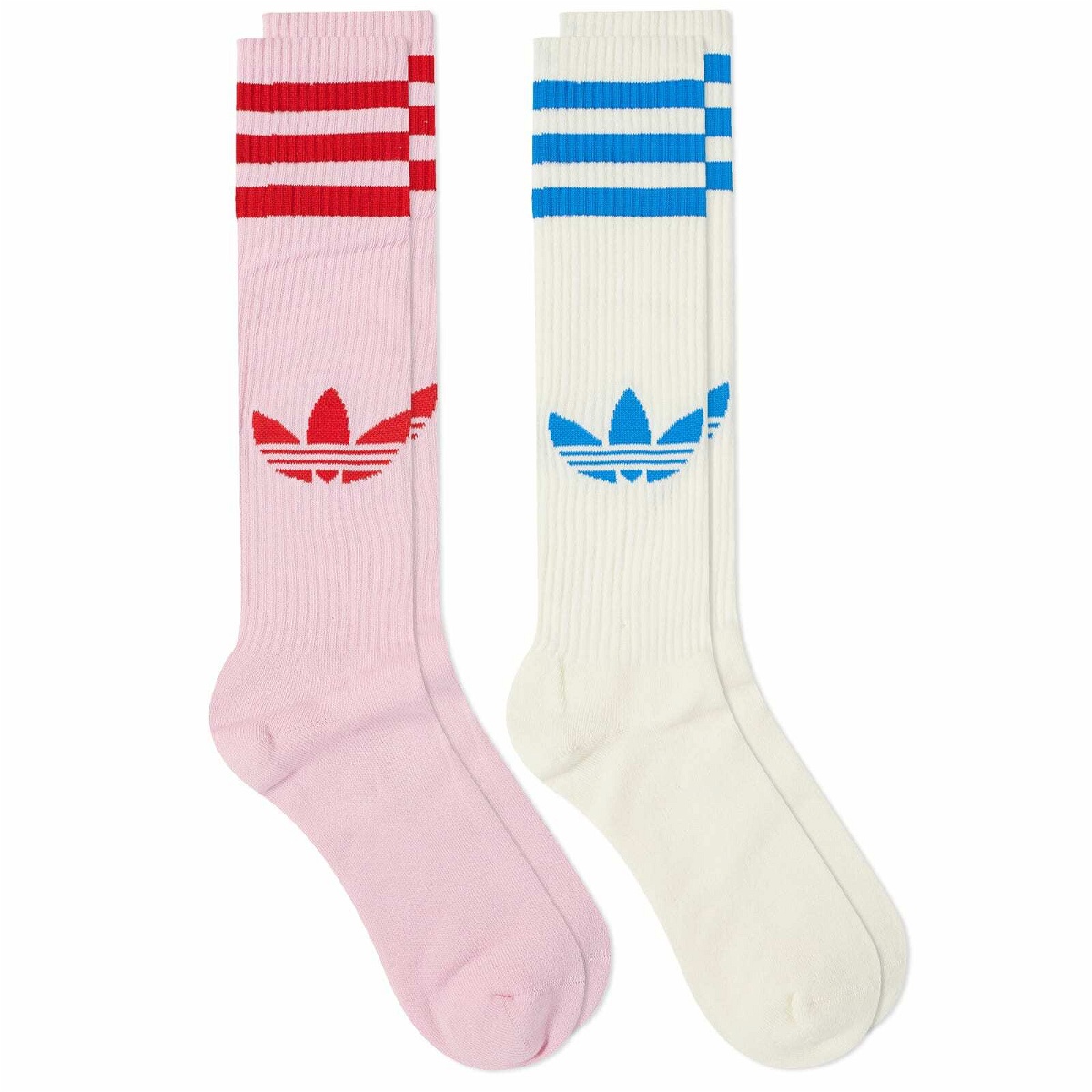 Photo: Adidas Adicolor Knee Sock - 2 Pack in Cream White/True Pink