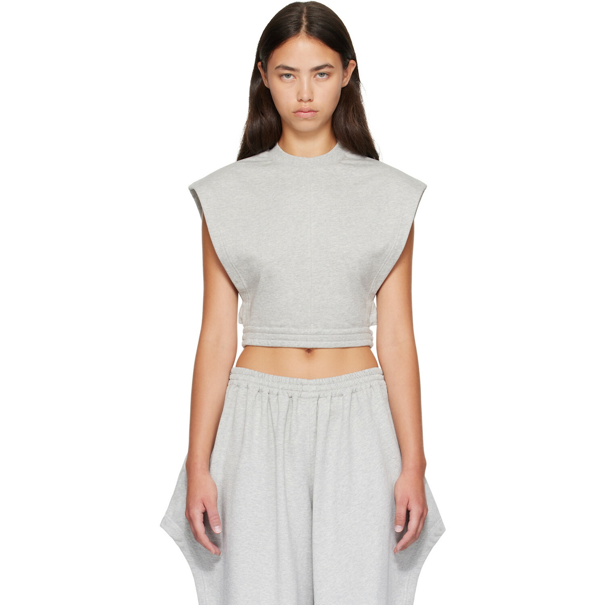 ALAÏA Gray Fleece Jersey Crop Top