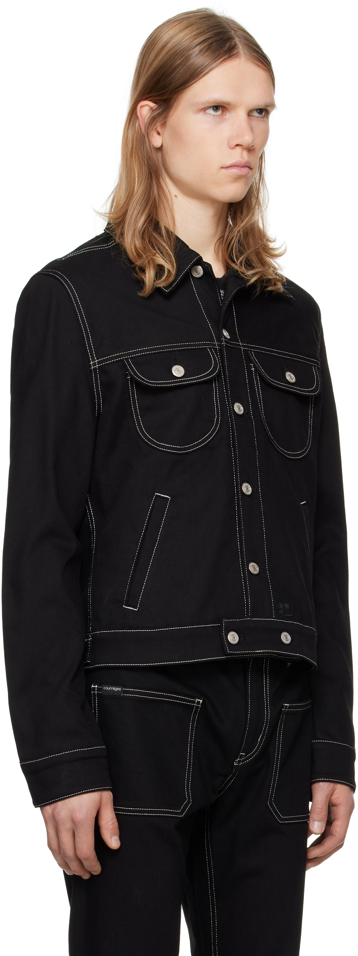 Courrèges Black Topstitched Denim Trucker Jacket
