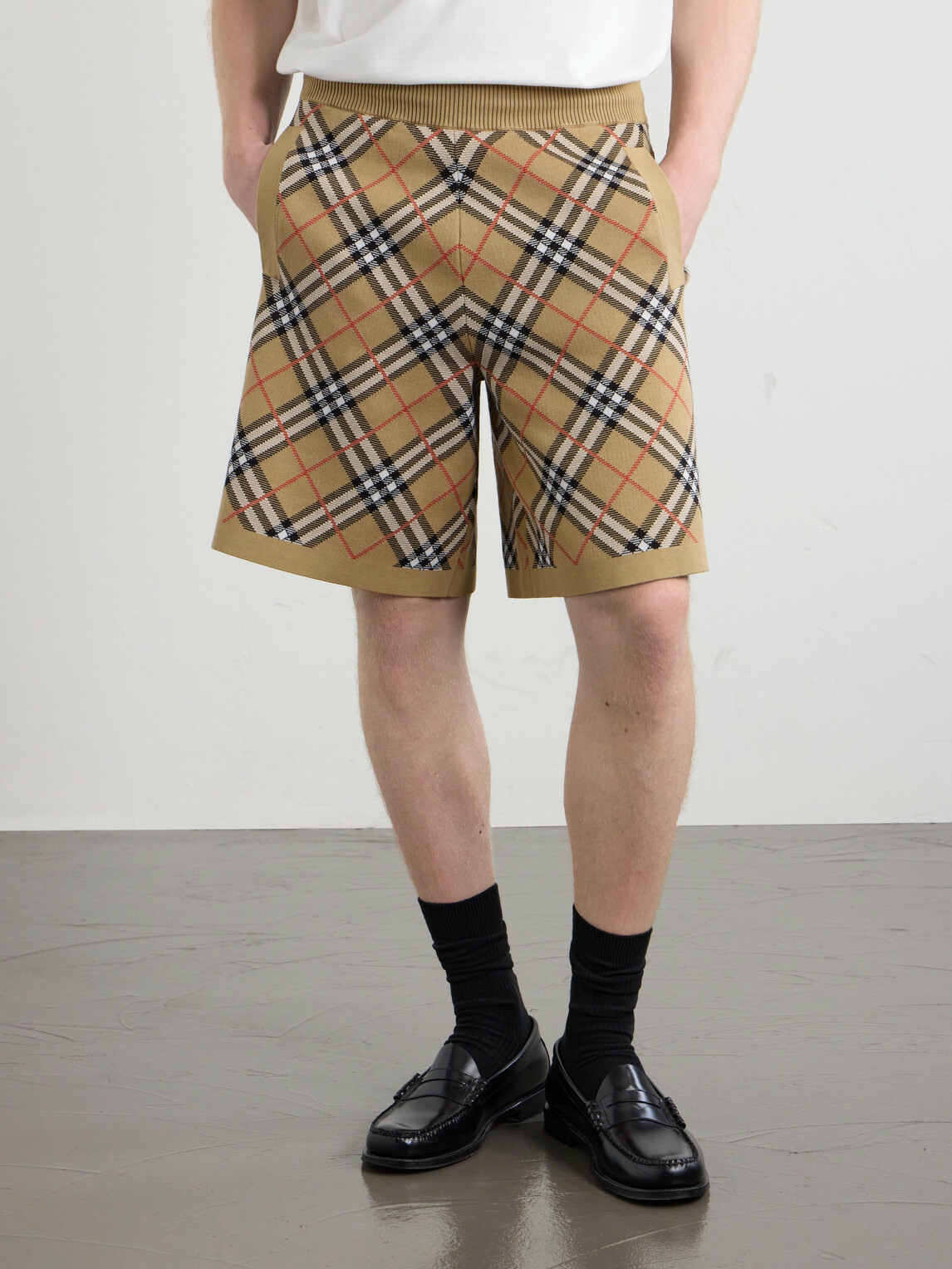 Burberry - Straight-Leg Knitted Checked Cotton-Blend Shorts - Neutrals