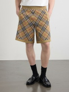 Burberry - Straight-Leg Knitted Checked Cotton-Blend Shorts - Neutrals