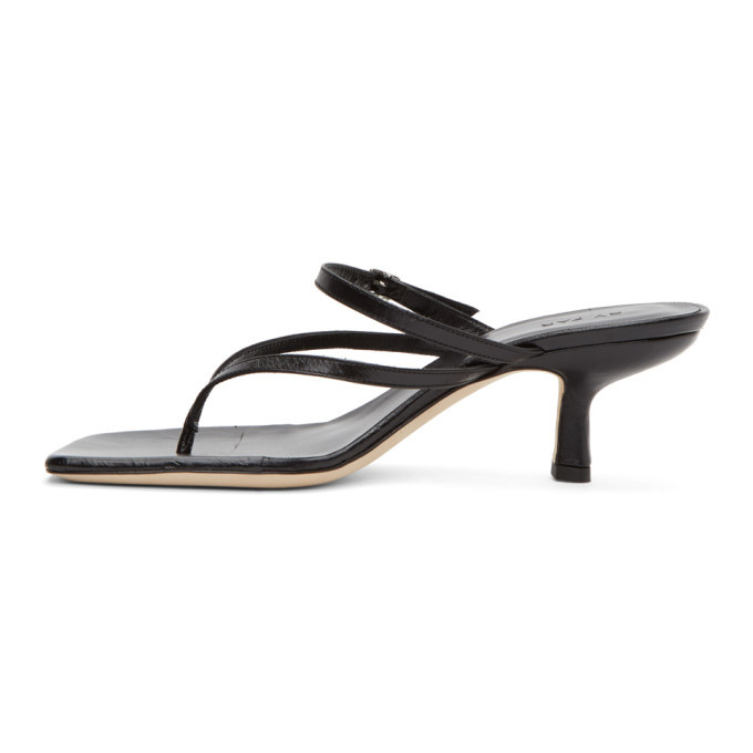 BY FAR Black Creased Leather Desiree Heeled Sandals